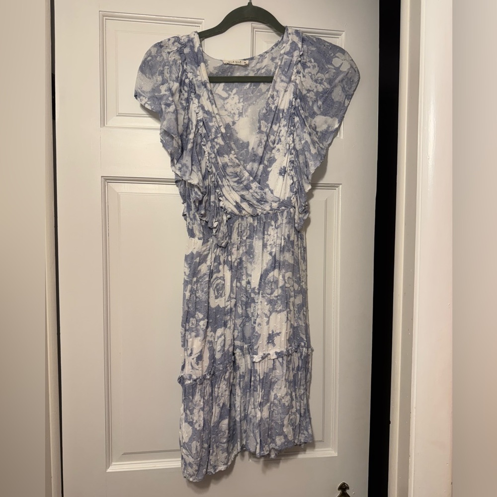 Blue and white mini dress